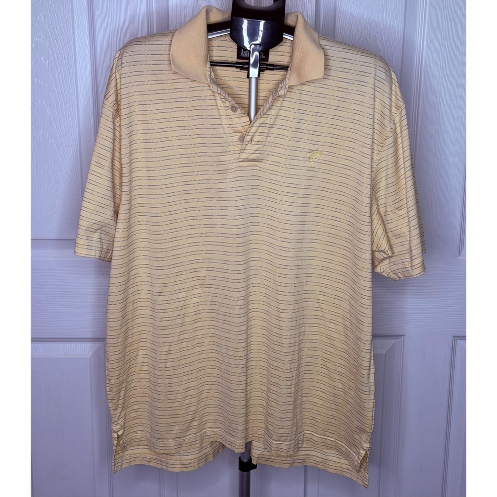 Ashworth Mens XL Yellow Striped Double Mercerized Cotton Golf Polo Shirt